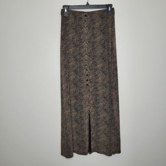 Vintage 90s y2k brown black grunge partial button maxi midi skirt size small - Picture 1 of 6